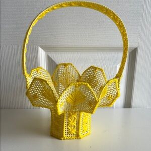 Yellow Handcrafted cross stitched  Basket